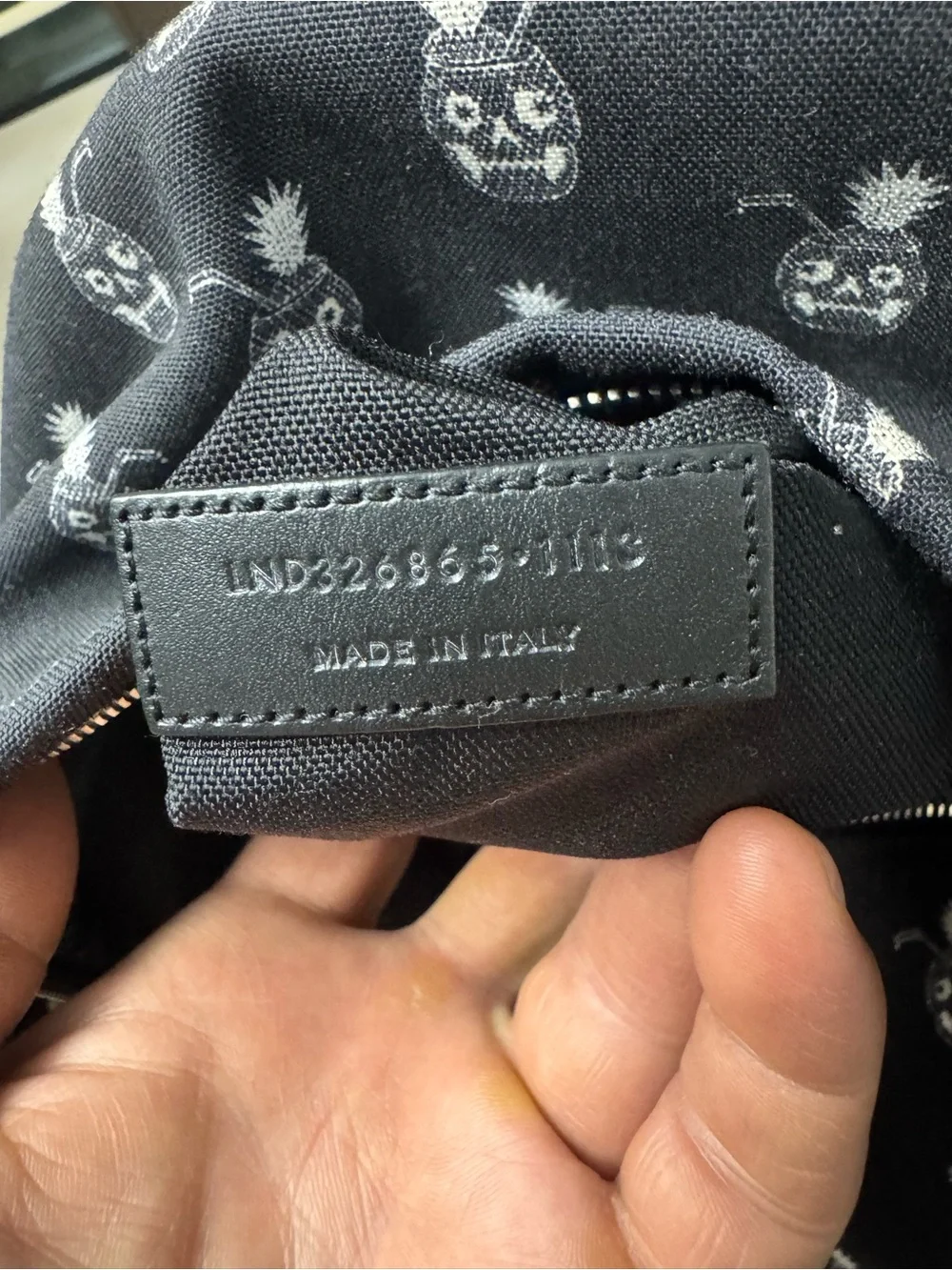 Saint Laurent Black Canvas Backpack with White Pineapple Skull Motif